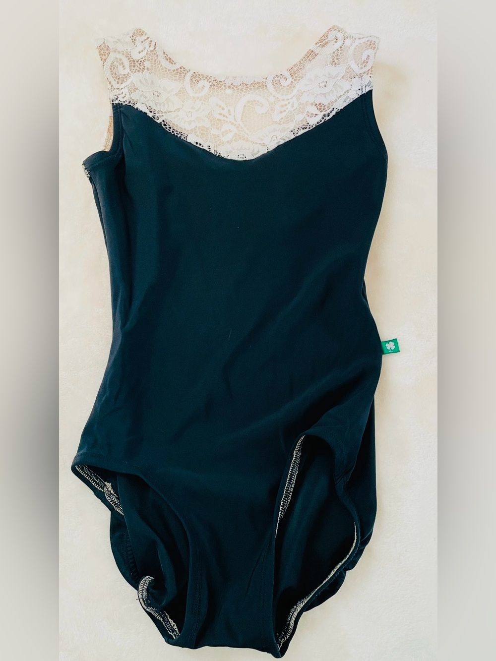 Lucky Leo Leotard Black with Lace Trim GUC, Size Small